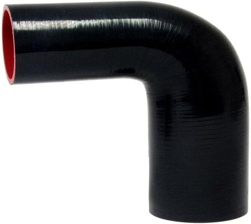 HTSER90-050-075-BLK Silicone High Temperature 4-ply Reinforced 90 degree Elbow Reducer Coupler Hose, 100 PSI Maximum Pressure, 4" Leg Length on each side, 1/2" > 3/4" ID, Black